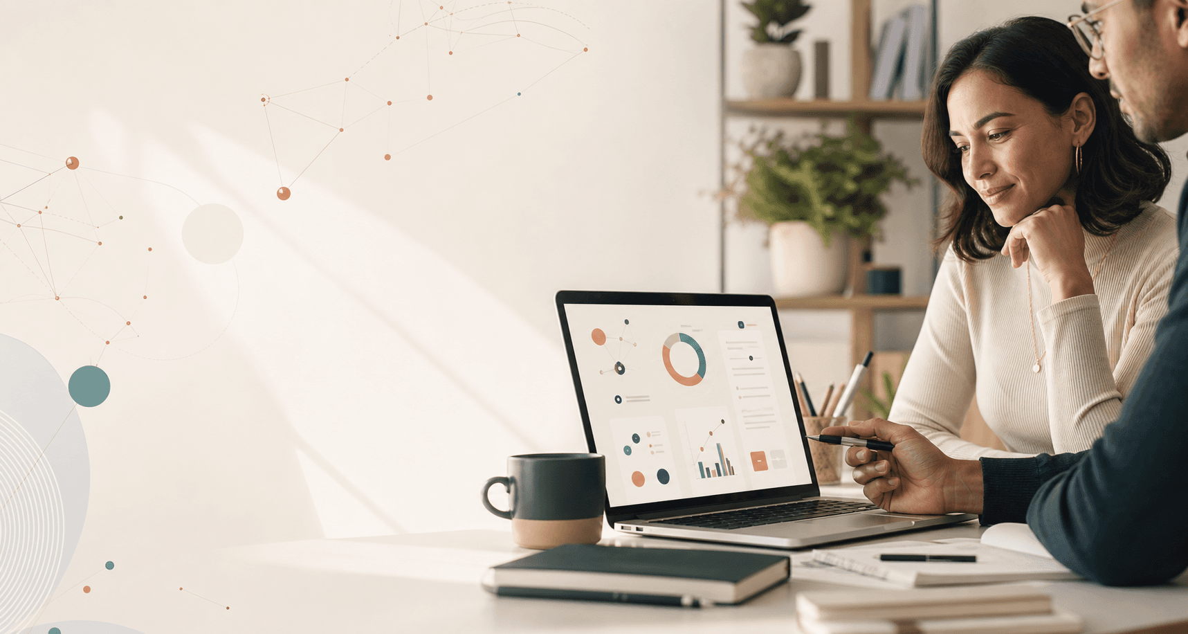 Professional workspace with AI-enabled career planning materials